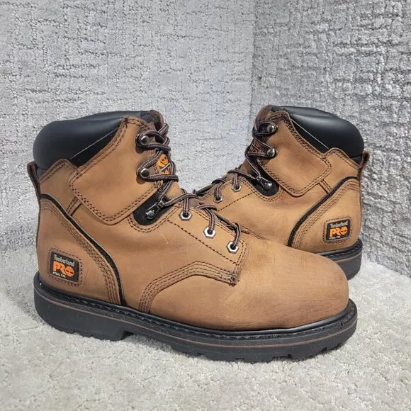 Timberland Pro Pit Boss 6&quot; Men's Size 9 Brown Leather Steel Toe Work Boots 33034