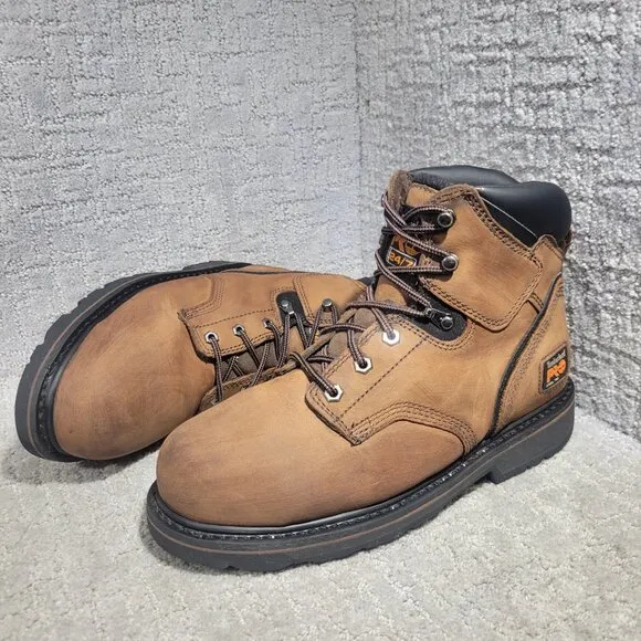 Timberland Pro Pit Boss 6&quot; Men's Size 9 Brown Leather Steel Toe Work Boots 33034
