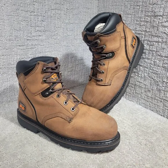 Timberland Pro Pit Boss 6&quot; Men's Size 9 Brown Leather Steel Toe Work Boots 33034