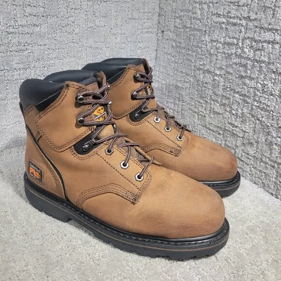 Timberland Pro Pit Boss 6&quot; Men's Size 9 Brown Leather Steel Toe Work Boots 33034