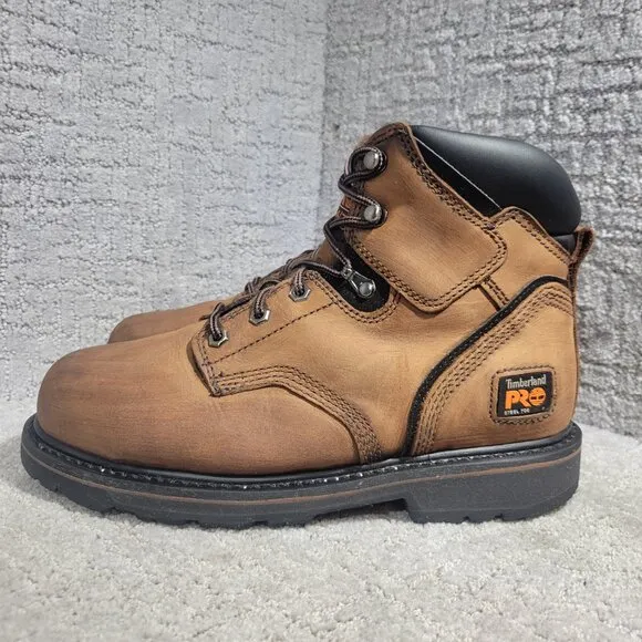 Timberland Pro Pit Boss 6&quot; Men's Size 9 Brown Leather Steel Toe Work Boots 33034