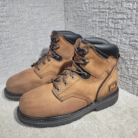 Timberland Pro Pit Boss 6&quot; Men's Size 9 Brown Leather Steel Toe Work Boots 33034
