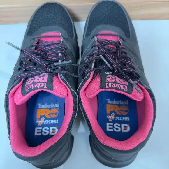 Timberland PRO Women's Powertrain Alloy-Toe Work Shoes 92669 Black/Pink 8‎ w