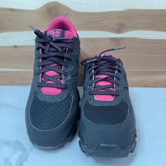 Timberland PRO Women's Powertrain Alloy-Toe Work Shoes 92669 Black/Pink 8‎ w