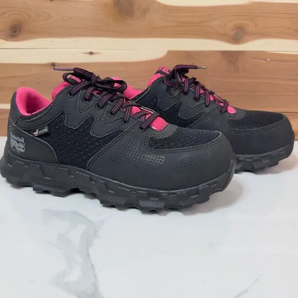 Timberland PRO Women's Powertrain Alloy-Toe Work Shoes 92669 Black/Pink 8‎ w