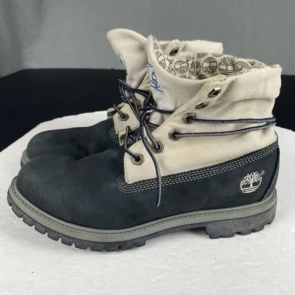 Timberland Roll Top Blue 27362 Men Boots Waterproof Leather Rare Size 8.5 M