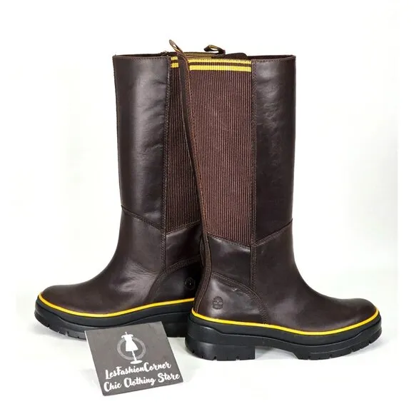 Timberland Women's Brown Leather Malynn Tall Boots Waterproof Sz 6.5 1880