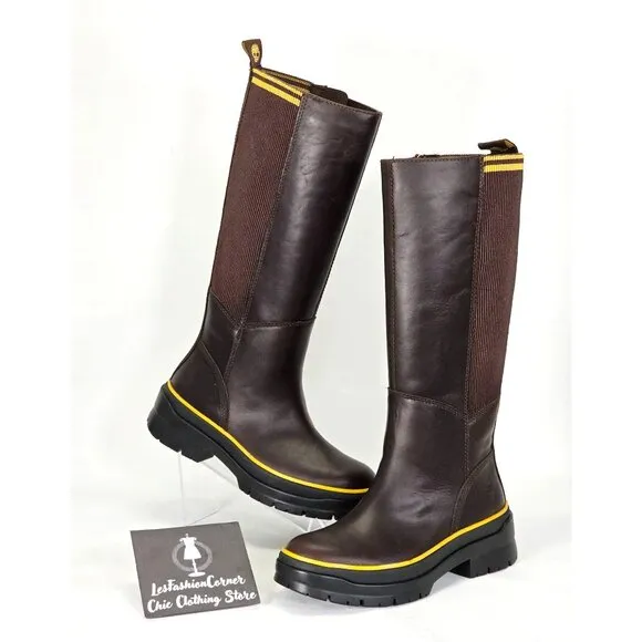 Timberland Women's Brown Leather Malynn Tall Boots Waterproof Sz 6.5 1880
