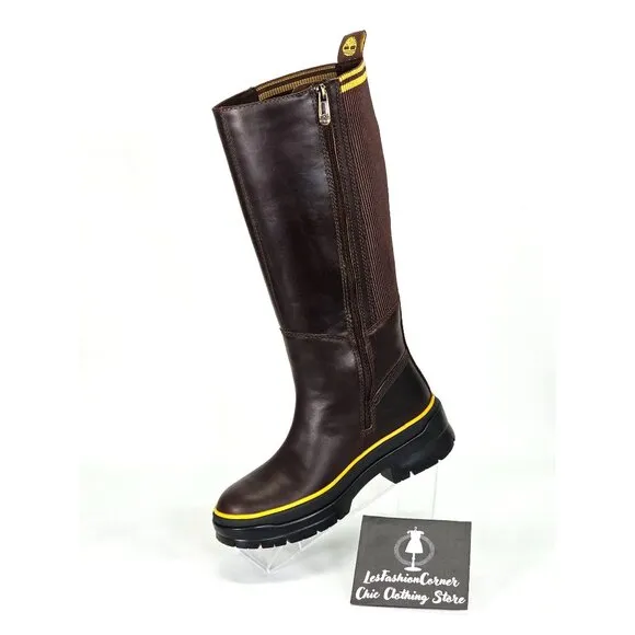 Timberland Women's Brown Leather Malynn Tall Boots Waterproof Sz 6.5 1880
