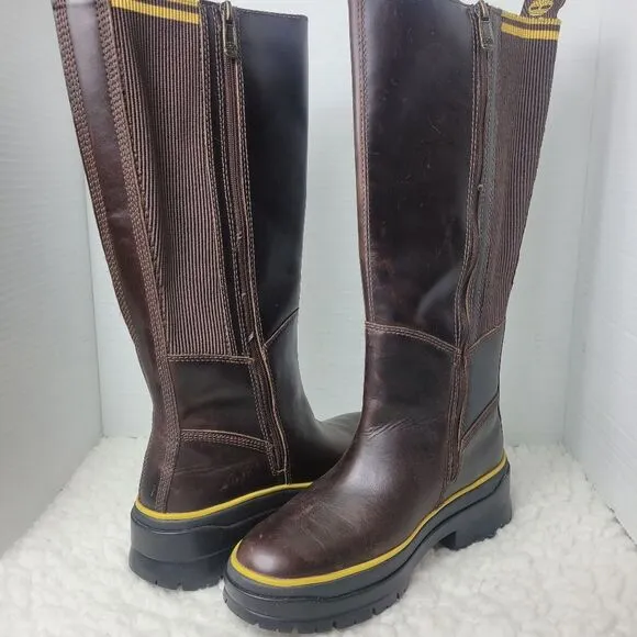 Timberland Malynn Tall Boots Womens Size 7 Waterproof Brown Full Grain Leather G