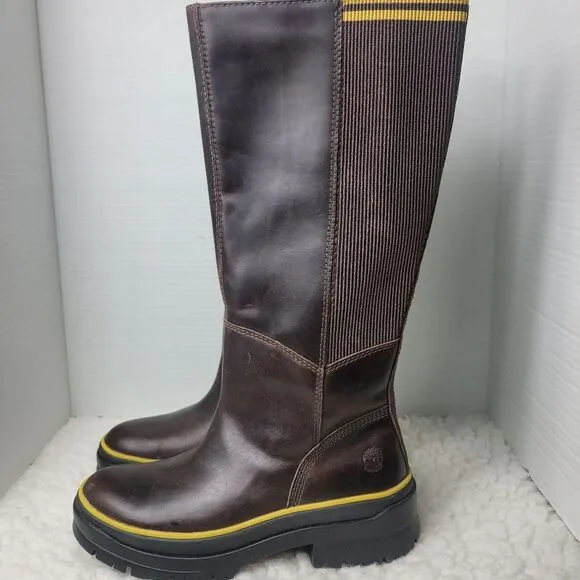 Timberland Malynn Tall Boots Womens Size 7 Waterproof Brown Full Grain Leather G
