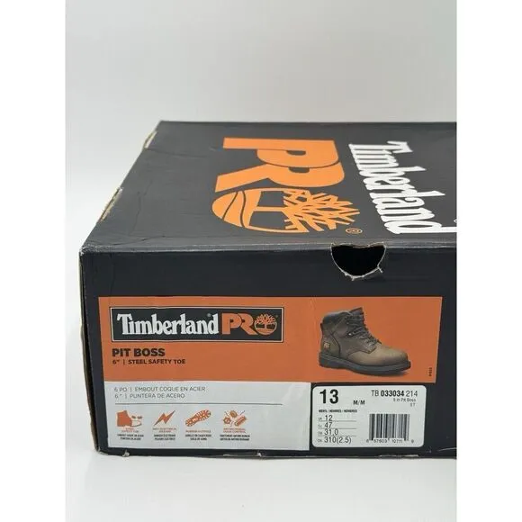 Timberland Men's Pit Boss PRO 6 Steel Toe Boots Brown 13 M MSRP $135 New