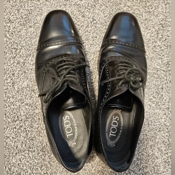 TOD'S Black Leather Men's Dress Shoes Size 7A Made In Italy