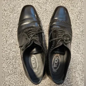 TOD'S Black Leather Men's Dress Shoes Size 7A Made In Italy