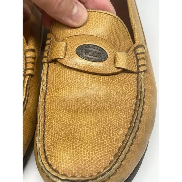 TOD'S Leather Women's Shoes Loafers Yellow/orange Pebble Leather Sz 37 Us 6