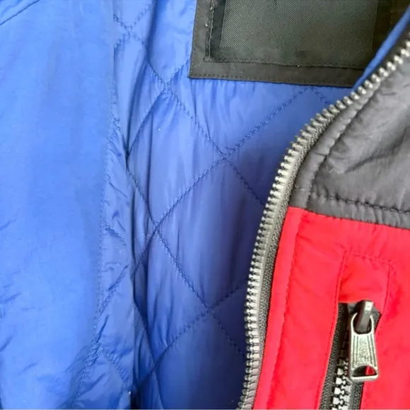 TOMMY‎ HILFIGER Color Blocked Sherpa Coat | Cream • Navy• Red | Size Small