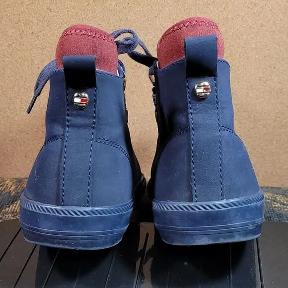 Tommy Hilfiger Women's Tadzia Navy Leather High Top Sneakers w/ Maroon- Size 7