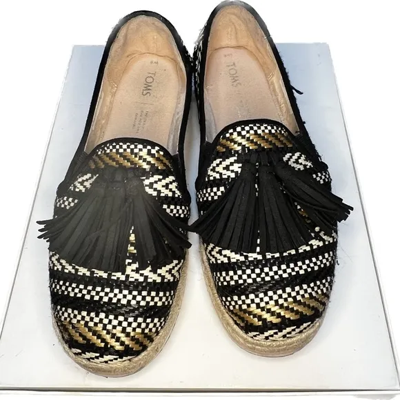 TOMS Black Geometric Woven Tassle Womens Shoes Size 9