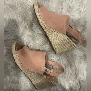 TOMS blush suede Women's Pink Espadrille Wedge Sandals size 8.5