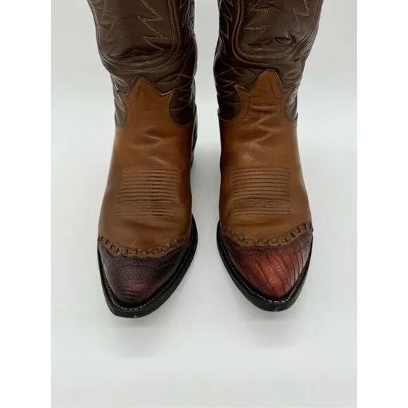 Tony Lama Black Label Cowboy Western Boot 3 Tone Brown Teju Lizard Toe Cap 9.5 D