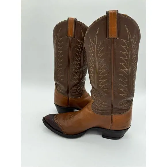 Tony Lama Black Label Cowboy Western Boot 3 Tone Brown Teju Lizard Toe Cap 9.5 D