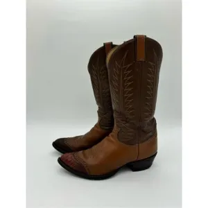 Tony Lama Black Label Cowboy Western Boot 3 Tone Brown Teju Lizard Toe Cap 9.5 D