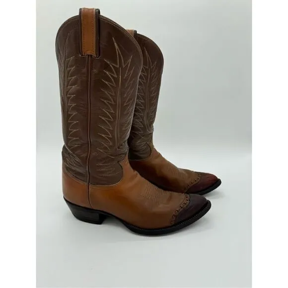 Tony Lama Black Label Cowboy Western Boot 3 Tone Brown Teju Lizard Toe Cap 9.5 D