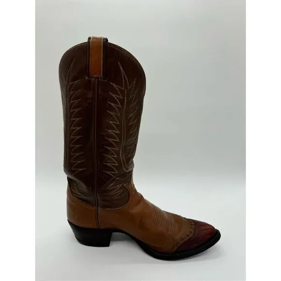 Tony Lama Black Label Cowboy Western Boot 3 Tone Brown Teju Lizard Toe Cap 9.5 D