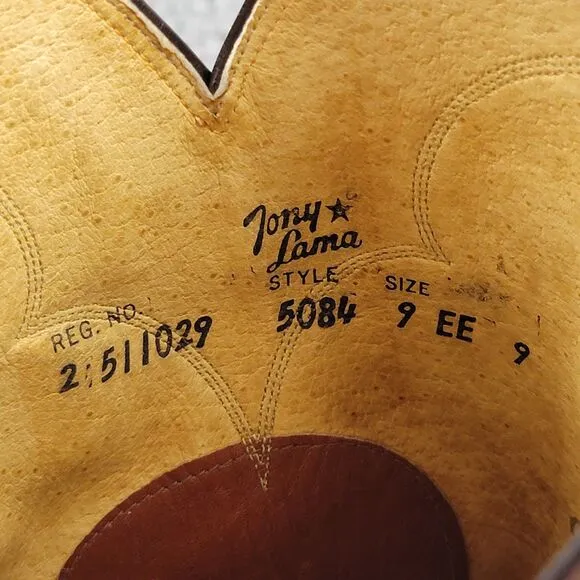 Tony Lama Cowboy Boots 5084 Brown Western Ranch Country Side Brown Mens 9EE READ