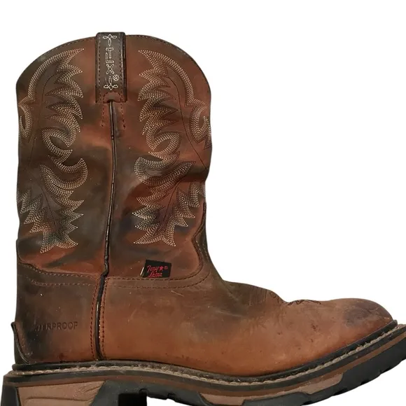 Tony Lama Cowboy Boots TLX  Sz 10d Leather Brown Round Steel Toe