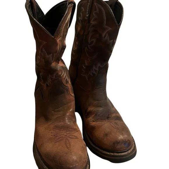 Tony Lama Cowboy Boots TLX  Sz 10d Leather Brown Round Steel Toe