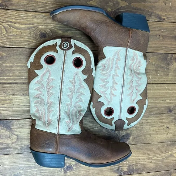 Tony lama ivory and tan square toe western cowboy boots size 4.5D