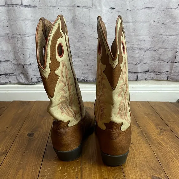 Tony lama ivory and tan square toe western cowboy boots size 4.5D