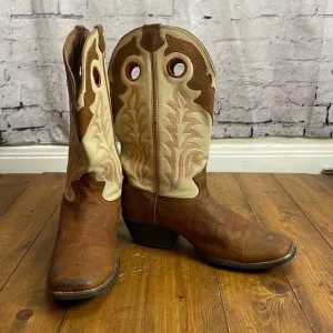 Tony lama ivory and tan square toe western cowboy boots size 4.5D