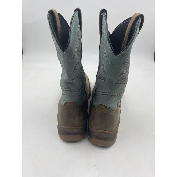 Tony lama mens 11D brown leather blue square steel toe cowboy boots roustabout