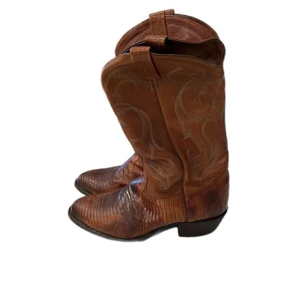TONY LAMA PEANUT BRITTLE TEJU LIZARD &amp; LEATHER R TOE COWBOY BOOTS CZ812 MEN'S 9D