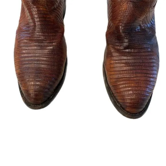 TONY LAMA PEANUT BRITTLE TEJU LIZARD &amp; LEATHER R TOE COWBOY BOOTS CZ812 MEN'S 9D