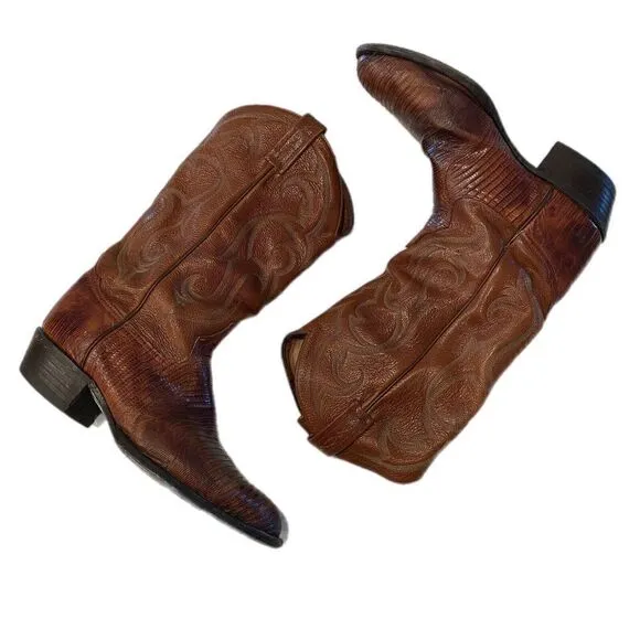 TONY LAMA PEANUT BRITTLE TEJU LIZARD &amp; LEATHER R TOE COWBOY BOOTS CZ812 MEN'S 9D