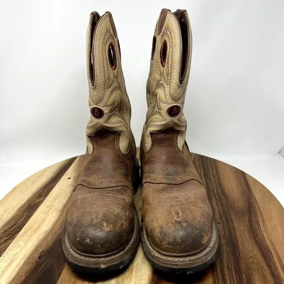 TONY LAMA SIENNA MEN’S 9 D ROUND STEEL TOE PULL ON WESTERN WORK BOOTS RR3210