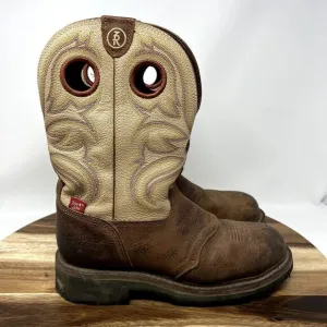 TONY LAMA SIENNA MEN’S 9 D ROUND STEEL TOE PULL ON WESTERN WORK BOOTS RR3210