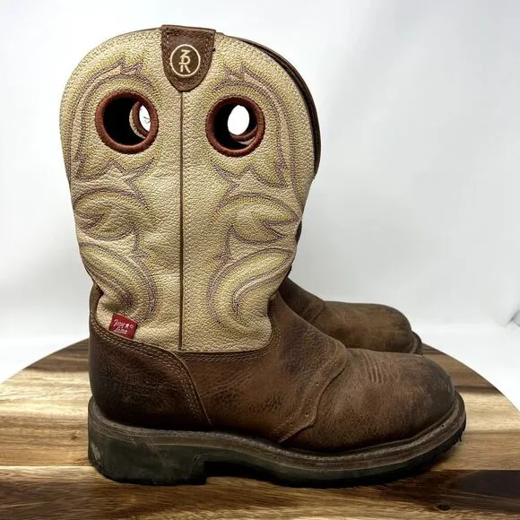 TONY LAMA SIENNA MEN’S 9 D ROUND STEEL TOE PULL ON WESTERN WORK BOOTS RR3210