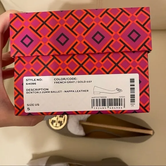 Tory Burch Benton2 25mm Ballet Nappa Leather Shoes French Gray