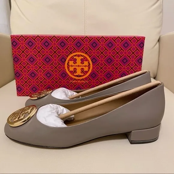 Tory Burch Benton2 25mm Ballet Nappa Leather Shoes French Gray