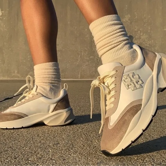 Tory Burch Cream and Tan Chunky Sneakers White and Cream Good LuckSneakers 5.5