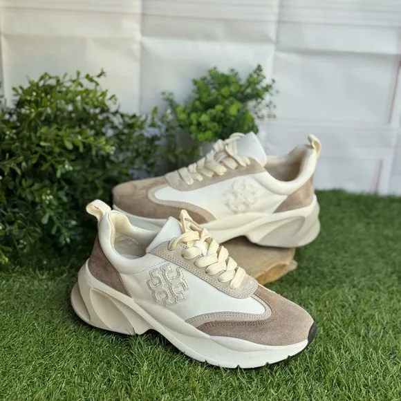 Tory Burch Cream and Tan Chunky Sneakers White and Cream Good LuckSneakers 5.5