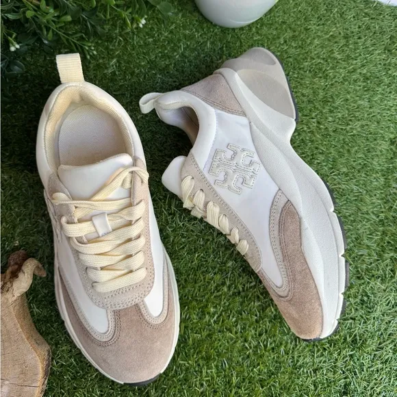 Tory Burch Cream and Tan Chunky Sneakers White and Cream Good LuckSneakers 5.5
