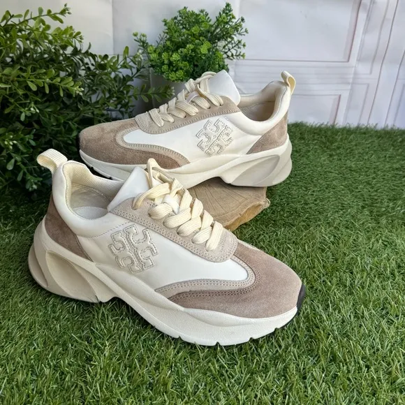 Tory Burch Cream and Tan Chunky Sneakers White and Cream Good LuckSneakers 5.5