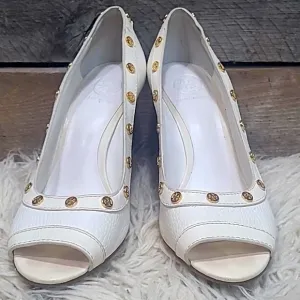 TORY BURCH Peep-Toe Heels with Gold Accents