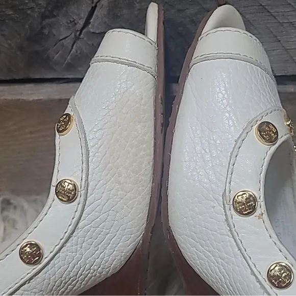 TORY BURCH Peep-Toe Heels with Gold Accents