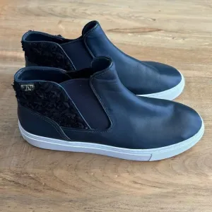 TORY BURCH Rosette High Top Nappa Navy Leather Sneakers Size 9 Barely Worn